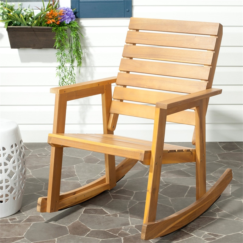 Pemberly Row Steel and Acacia Wood Rocking Chair in Ash Grey