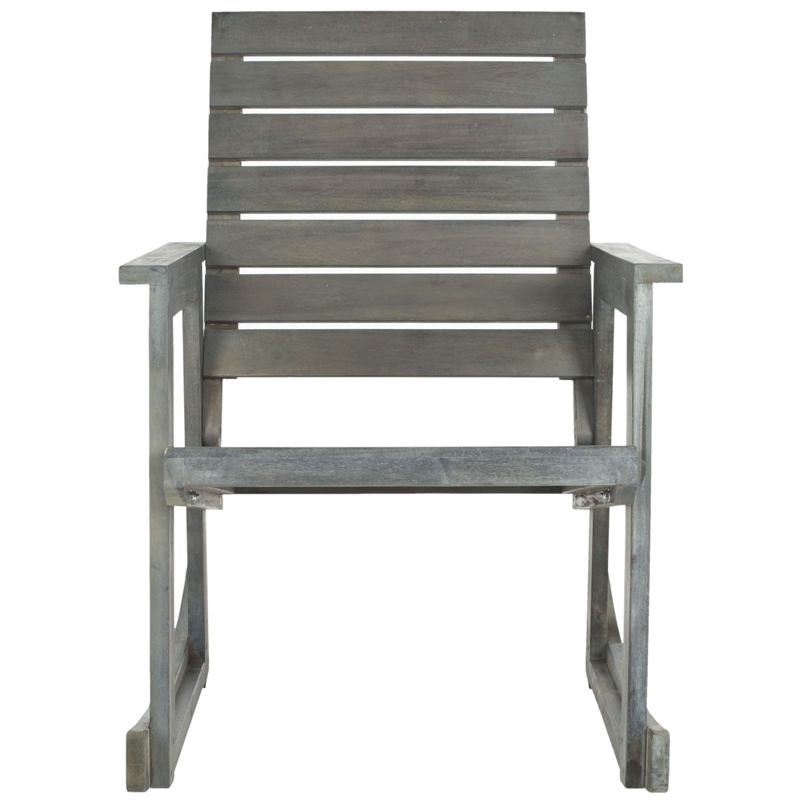 Pemberly Row Steel and Acacia Wood Rocking Chair in Ash Grey