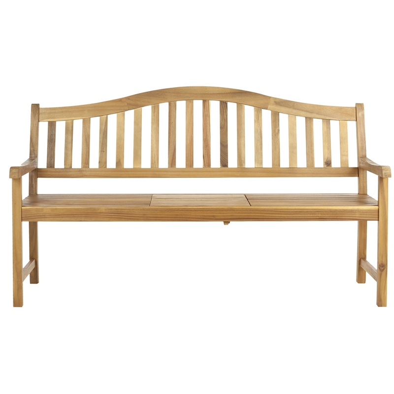 Pemberly Row Steel and Acacia Wood Bench in Teak Color for Patio