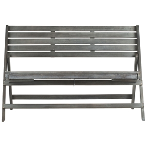 Pemberly Row Steel and Acacia Wood Folding Bench in Ash Grey