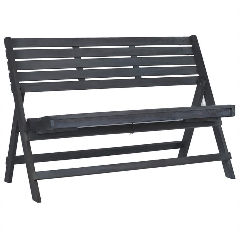 Pemberly Row Steel and Acacia Wood Folding Bench in Ash Grey