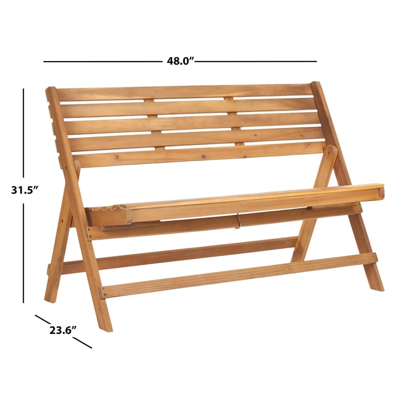 Pemberly Row Steel and Acacia Wood Folding Bench in Teak Color