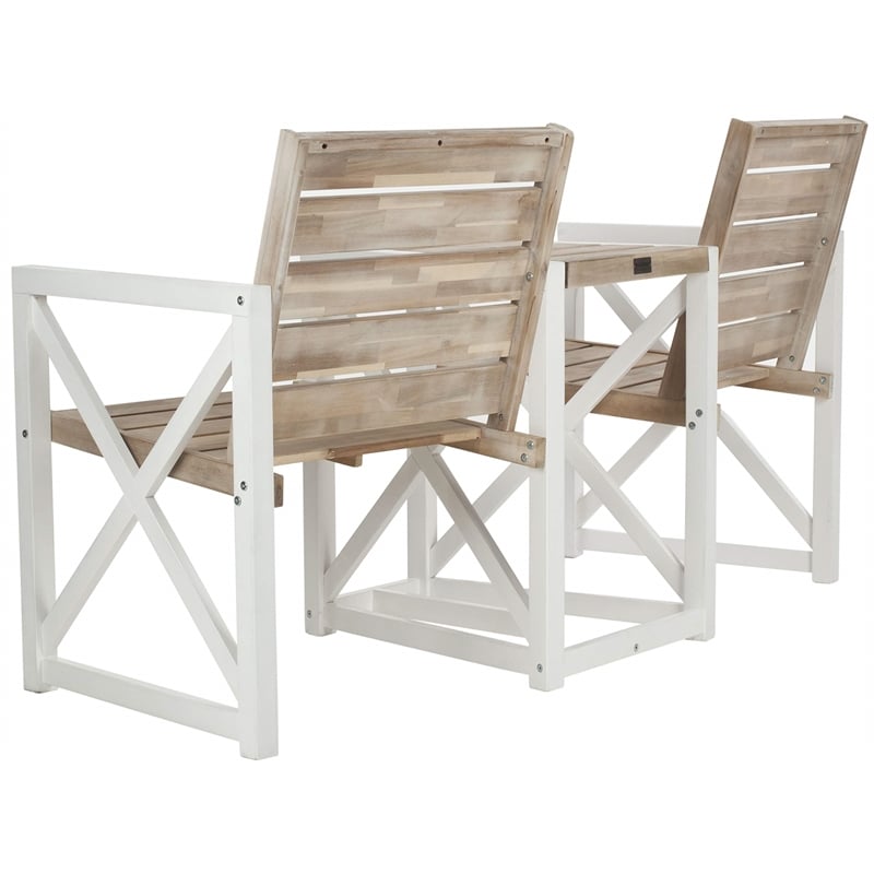 Pemberly Row Steel and Acacia Wood 2 Seat Bench in White and Oak