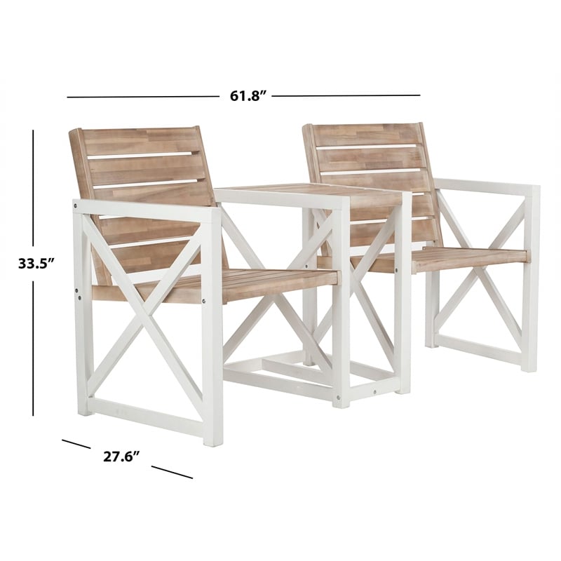 Pemberly Row Steel and Acacia Wood 2 Seat Bench in White and Oak