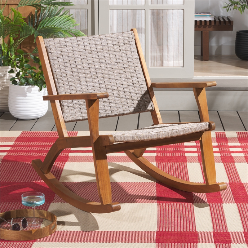 Pemberly Row Polyester Rocking Chair in Natural / Natural for Patio