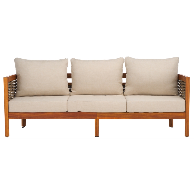 Pemberly Row Rattan and Polyester Sofa in Natural / Taupe for Patio