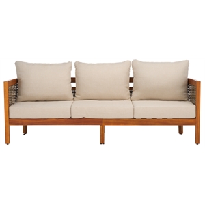 Pemberly Row Rattan and Polyester Sofa in Natural / Taupe for Patio