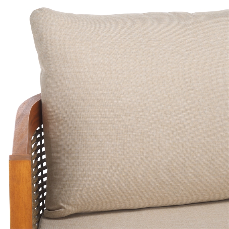 Pemberly Row Rattan and Polyester Outdoor Bench and Table in Natural / Taupe