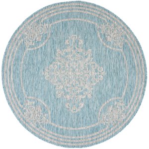 Pemberly Row 6'7&quot Round Area Rug in Aqua and Gray for Any Room