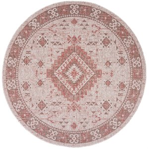 Pemberly Row 6'7&quot Round Area Rug in Beige and Red for Any Room
