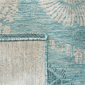 Pemberly Row 6'7&quot Square Area Rug in Aqua and Cream for Living Room
