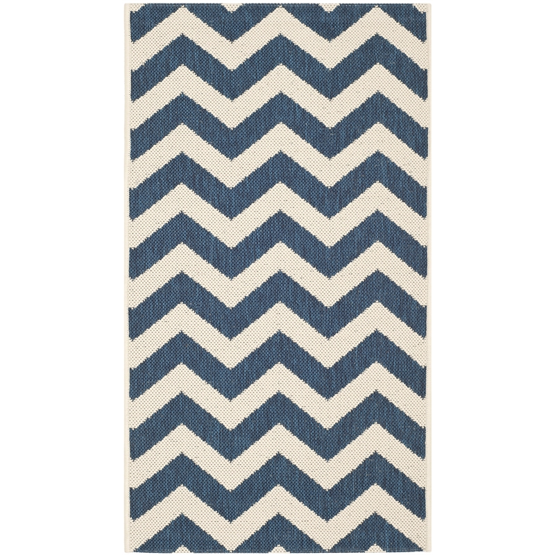 Pemberly Row Polypropylene Runner Rug in Navy and Beige for Hallway or Patio