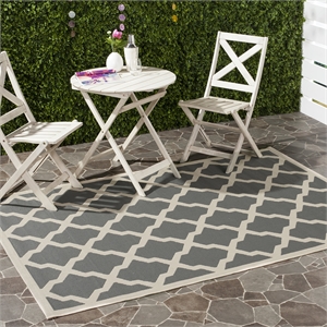 Pemberly Row Polypropylene Runner Rug in Anthracite and Beige for Hallways