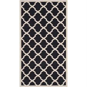 Pemberly Row Polypropylene Runner Rug in Black and Beige for Hallway or Patio