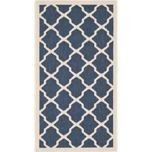 Pemberly Row Polypropylene Runner Rug in Navy and Beige for Indoor or Outdoor