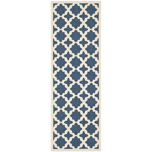 Pemberly Row Polypropylene Runner Rug in Navy and Beige for Hallway or Patio