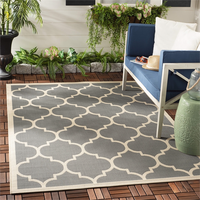Pemberly Row Polypropylene Runner Rug in Anthracite and Beige for Corridors