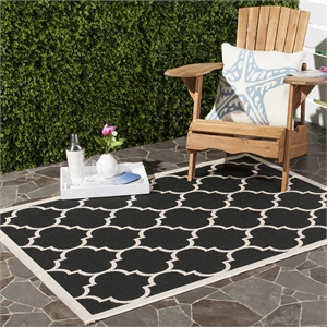 Pemberly Row Polypropylene Runner Rug in Black and Beige for Indoor or Outdoor