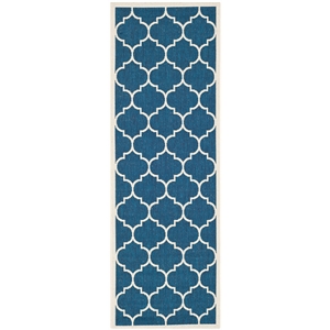 Pemberly Row Polypropylene Runner Rug in Navy and Beige for Hallways