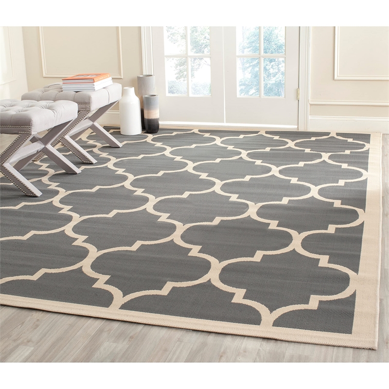 Pemberly Row Polypropylene Runner Rug in Navy and Beige for Entryway or Patio