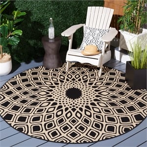 Pemberly Row 6'7&quot x 6'7&quot Round Area Rug in Black and Beige for Any Room