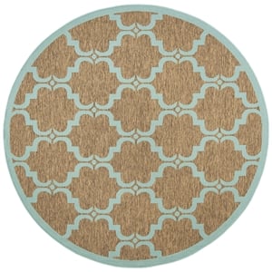 Pemberly Row 6'7&quot Round Area Rug in Brown and Aqua for Living Room