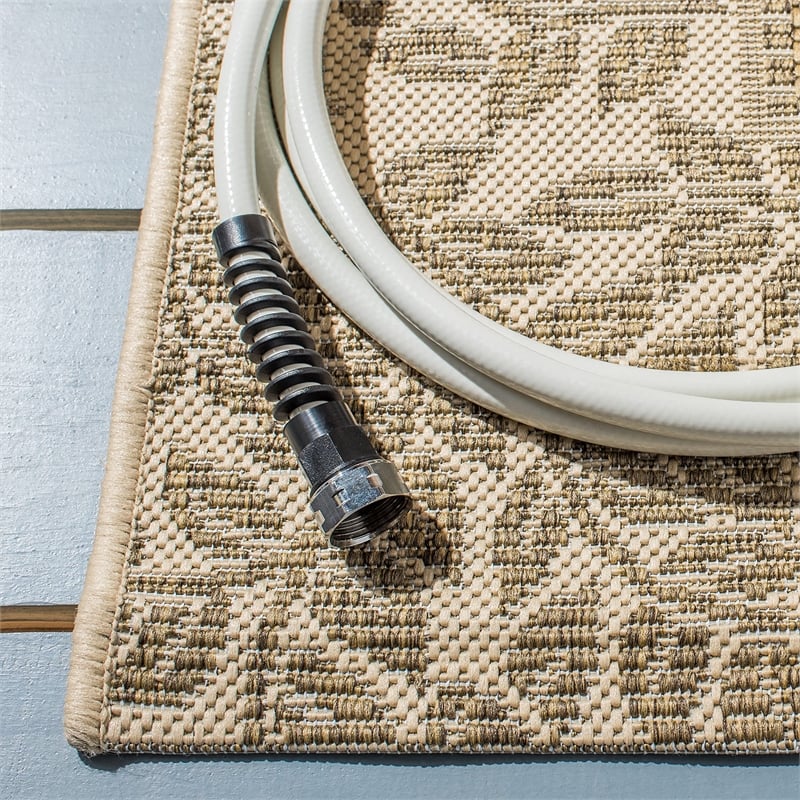 Pemberly Row Contemporary 9' x 12' Indoor Outdoor Area Rug in Brown