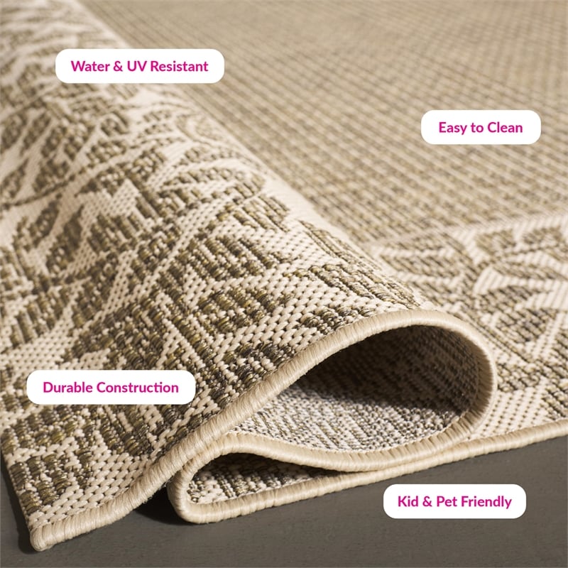 Pemberly Row Contemporary 9' x 12' Indoor Outdoor Area Rug in Brown