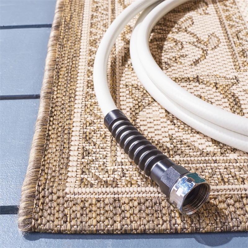 Pemberly Row Contemporary 9' x 12' Indoor Outdoor Area Rug in Natural