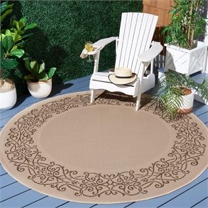 Pemberly Row Contemporary Round 7'10&quot Indoor Outdoor Area Rug in Natural