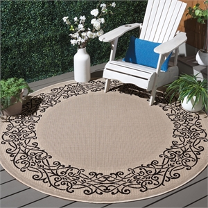 Pemberly Row Contemporary Round 7'10&quot Indoor Outdoor Area Rug in Sand