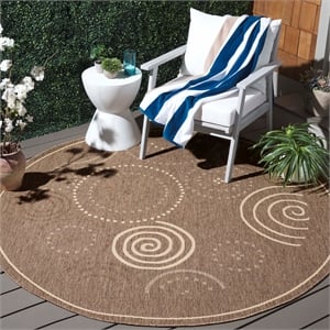 Pemberly Row Contemporary Round 7'10&quot Indoor Outdoor Area Rug in Brown