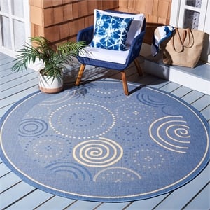 Pemberly Row Contemporary Round 7'10&quot Indoor Outdoor Area Rug in Blue