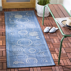 Pemberly Row Contemporary 2'4&quot x 12' Indoor Outdoor Runner Rug in Blue