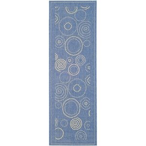 Pemberly Row Contemporary 2'4&quot x 14' Indoor Outdoor Runner Rug in Blue