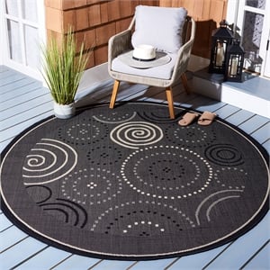 Pemberly Row Contemporary Round 7'10&quot Indoor Outdoor Area Rug in Black