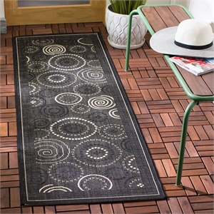 Pemberly Row Contemporary 2'4&quot x 14' Indoor Outdoor Runner Rug in Black