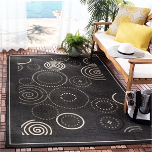 Pemberly Row Contemporary Square 7'10&quot Indoor Outdoor Area Rug in Black