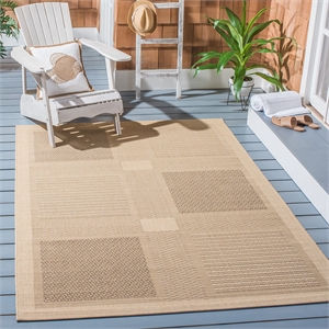 Pemberly Row Contemporary 9' x 12' Indoor Outdoor Area Rug in Natural