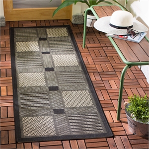 Pemberly Row Contemporary 2'4&quot x 14' Indoor Outdoor Runner Rug in Black