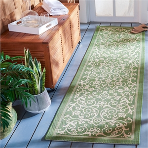 Pemberly Row Contemporary 2'4&quot x 14' Indoor Outdoor Runner Rug in Olive