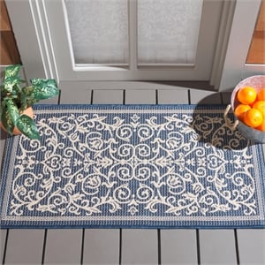 Pemberly Row Contemporary 2' x 3'7&quot Indoor Outdoor Accent Rug in Navy
