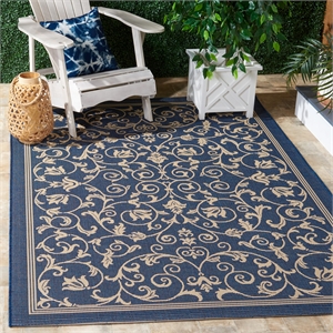 Pemberly Row Contemporary 4' x 5'7&quot Indoor Outdoor Area Rug in Navy
