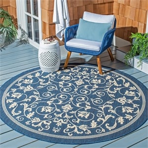 Pemberly Row Contemporary Round 5'3&quot Indoor Outdoor Area Rug in Navy