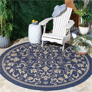 Pemberly Row Contemporary Round 6'7&quot Indoor Outdoor Area Rug in Navy