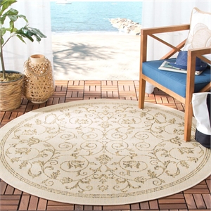 Pemberly Row Contemporary Round 7'10&quot Indoor Outdoor Area Rug in Natural