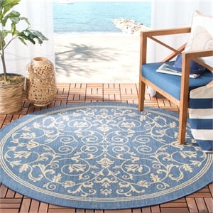 Pemberly Row Contemporary Round 7'10&quot Indoor Outdoor Area Rug in Blue