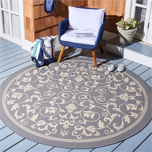 Pemberly Row Contemporary Round 7'10&quot Indoor Outdoor Area Rug in Grey