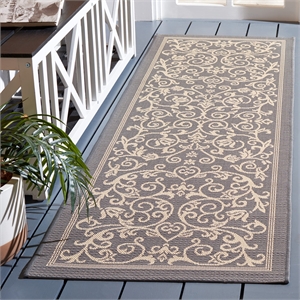 Pemberly Row Contemporary 2'4&quot x 14' Indoor Outdoor Runner Rug in Grey