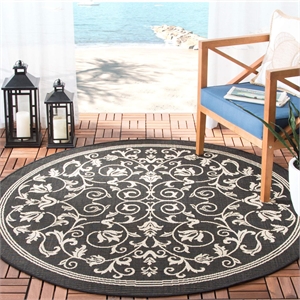 Pemberly Row Contemporary Round 7'10&quot Indoor Outdoor Area Rug in Black